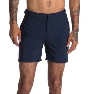 Bugatchi Deep Navy Blue Solid Zip Up Swim Trunks w/ Zip Back Pocket 40 NWT